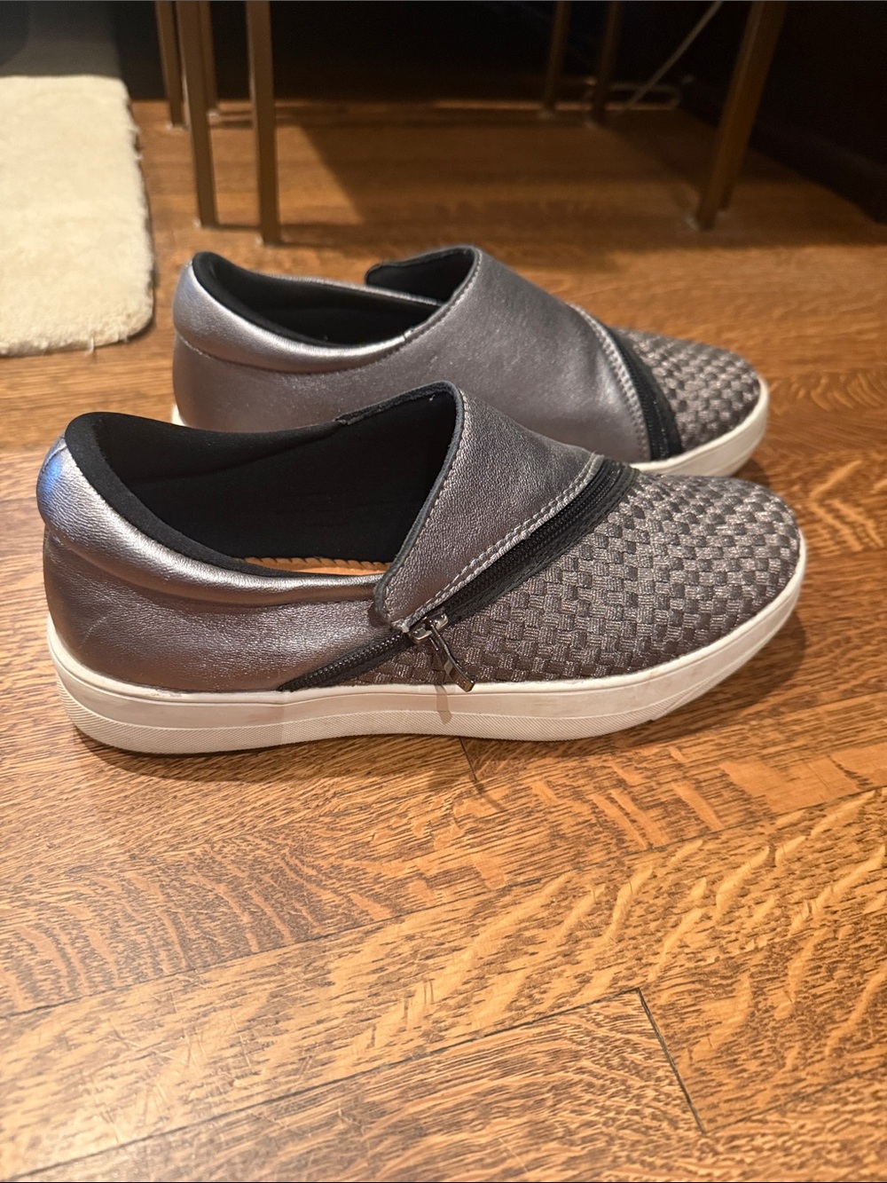Metallic Gray Slip-On Sneakers with Woven Toe